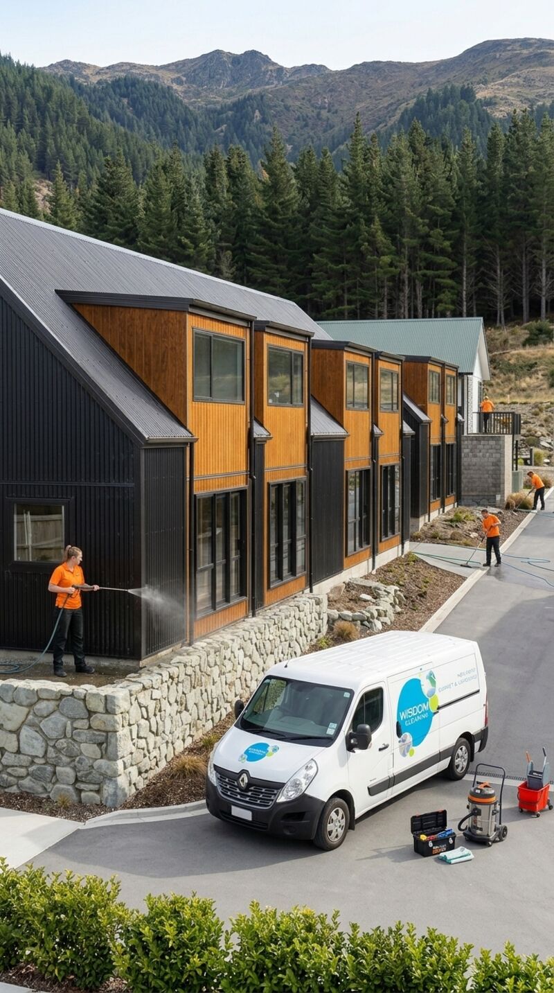 Builders cleaning team on site